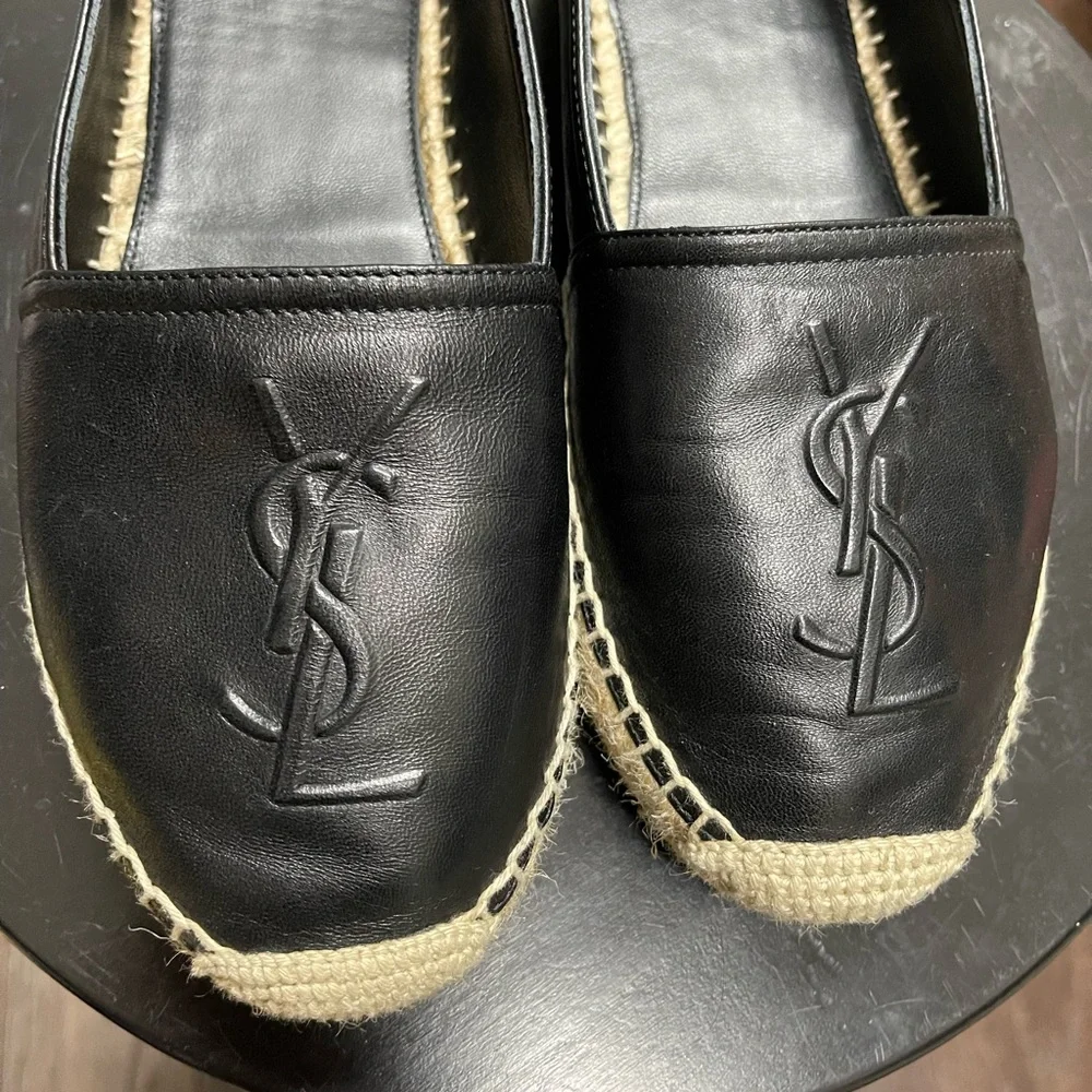 YSL Logo Leather Espadrilles Black - Picture 9 of 10